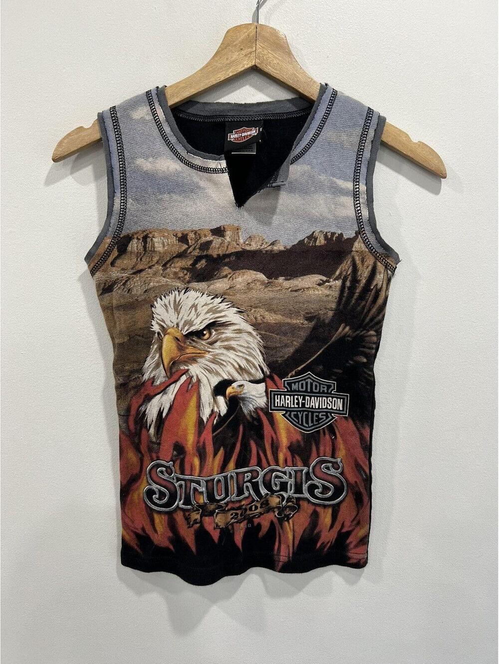 Vtg Womens Harley Davidson Sturgis Flame shirt sleeveless